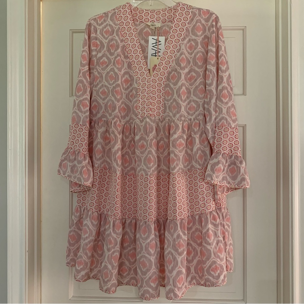 Beautiful ENTRO Tiered Ruffle Trendy Dress•Sz LG•NWT